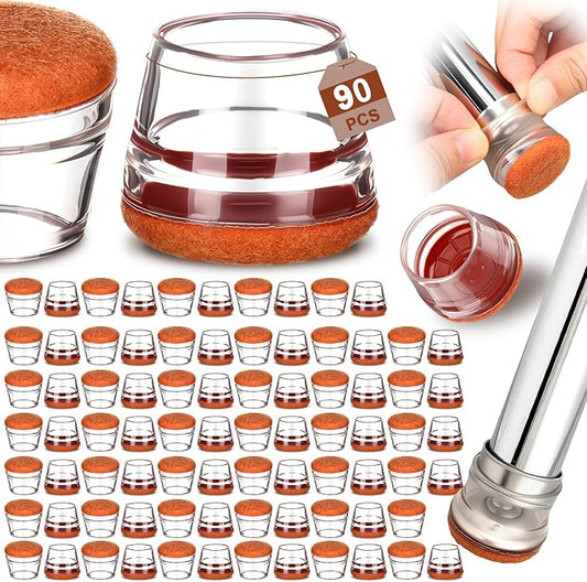 Chunful 96 Pcs Chair Leg Floor Protectors TPE Classroom Chairs & Desks Leg Covers with Quiet Felt Sliders Prevent Floor Scuffs & Scratches Desks Foot Caps Pads Teacher Classroom Supplies (Brown)