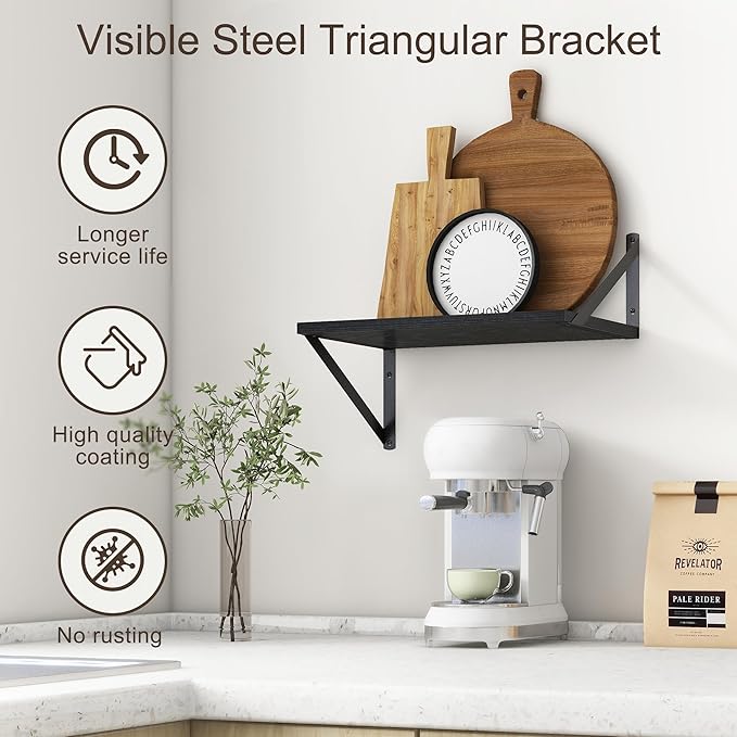 Fun Memories 10 Inch Deep Floating Shelves, Black Floating Shelf 16 Inch Long, 16" W x 10" D Wall Shelves Set of 2, Deep Shelves for Books, Wide Floating Shelves for Bahtoom, Living Room, Kitchen