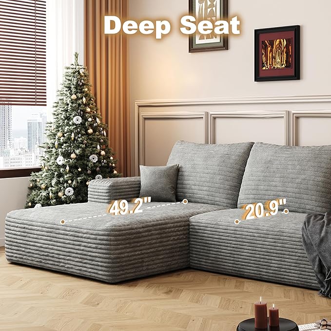 108" Sectional Couches for Living Room Modern Modular Sofa with L-Shape Couchs Upholstered Boneless Couch Deep Seat Sectional Couch with Chaise (Grey, Left Facing Chaise+2Seaters+1Ottoman)