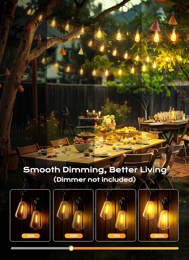 Brightown Outdoor String Lights, 30FT 11+1 LED ST38 LED Patio Lights Shatterproof, Dimmable IP65 Waterproof Connectable Hanging Outdoor Light for Backyard, Porch, Deck, Balcony