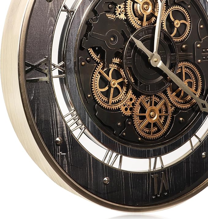 HOIBAI Wall Clock, 24 Inch Moving Gears Clock Large Wall Clock for Living Room Decor Rustic Vintage Industrial Steampunk Farmhouse Big Clock for Home Kitchen Bedroom Office