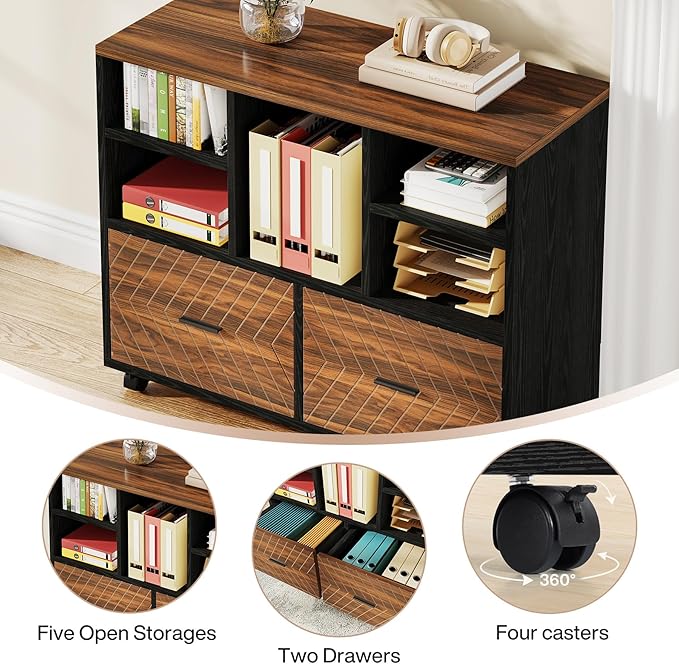 Tribesigns L-Shaped Executive Desk with Reversible File Cabinet, 63" Office Desk with Storage Drawers, L-Shaped Computer Desk with Drawer Cabinet for Hanging Letter Size Files (Brown+Black)