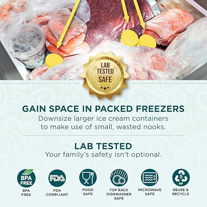 KOYAIRE Portion Control Ice Cream Containers for Homemade Ice Cream (6 oz. Each, 6 Pack), Airtight Food Storage Containers with Lids, Single Serving Mini Freezer Cups for Adults, Snack Size, Small