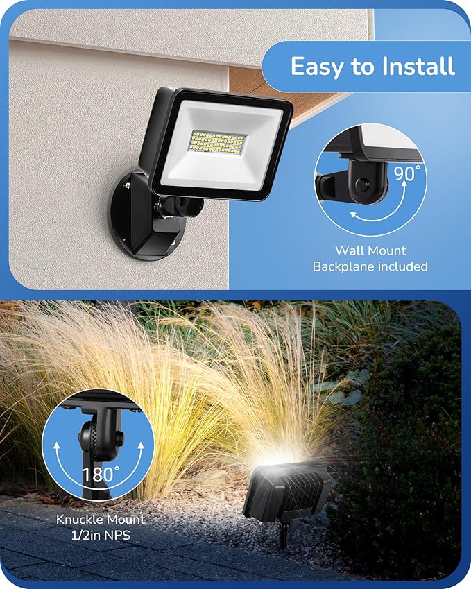 EDISHINE 46W Flood Light, 6800LM LED Flood Light Outdoor, IP65 Waterproof, 5000K LED Security Lights for Backyard, Flagpole, Garage, UL Listed