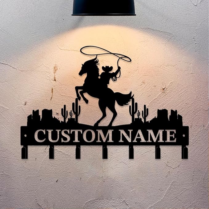 Personalized Custom Name West Cowboy Keys Hooks,Metal Cowboy Art Clothes Keys Hooks,Metal Cowboy Lover Wall Home Storage Decorative Keys Hooks,Key Holder Hooks for Wall (Style E)