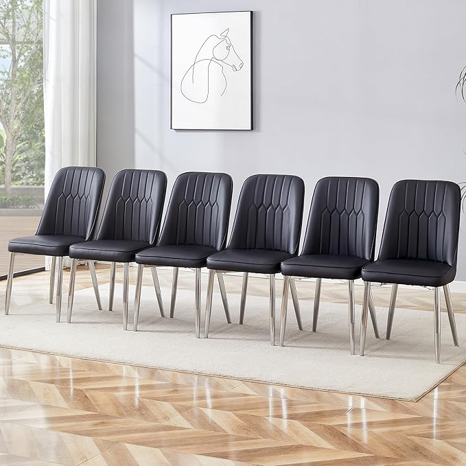 Dining Chairs Set of 6，Modern Dining Chairs, Equipped with PU Leather Backrest Cushions and Metal Legs, Suitable for Restaurants, Kitchens, and Dining Room Chairs