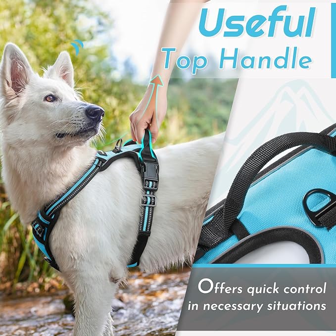 Eagloo Dog Harness Medium Sized Dog, No Pull Service Vest with Reflective Strips and Control Handle, Adjustable and Comfortable for Easy Walking, No Choke Pet Harness with 2 Metal Rings, Sky Blue, M