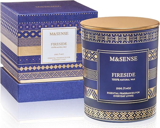 M&SENSE Fireside Scented Candle for Men, Masculine Home Scent, Luxury Gift for Christmas, Thanksgiving, Halloween, Valentines, Fathers Day, Housewarming, Cozy Winter Room Decor