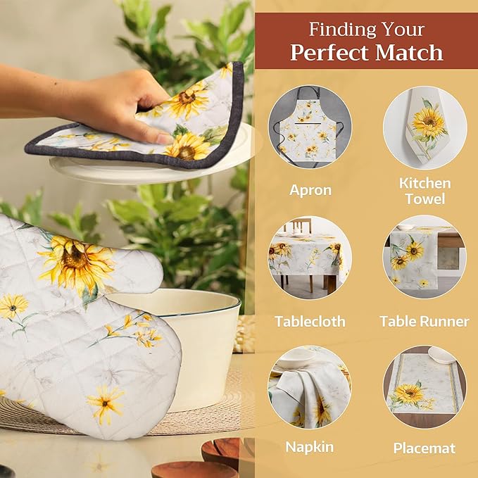 Maison d' Hermine Oven Gloves 100% Cotton Oven Mitt 7" x 13" with Loop Heat Resistant, BBQ, Cooking Gloves, Baking, Grilling, Kitchen, Handling Hot Pans Spring/Summer (Pack of 1, Candice)