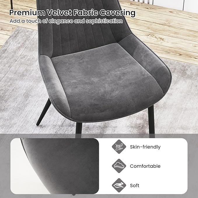 Giantex Dining Chairs Set of 4, Soft Velvet Upholstered Kitchen Dining Room Chairs w/Handle, Metal Legs, Curved Back, Modern Armless Accent Side Chair for Living Room, Restaurant (Velvet Gray)