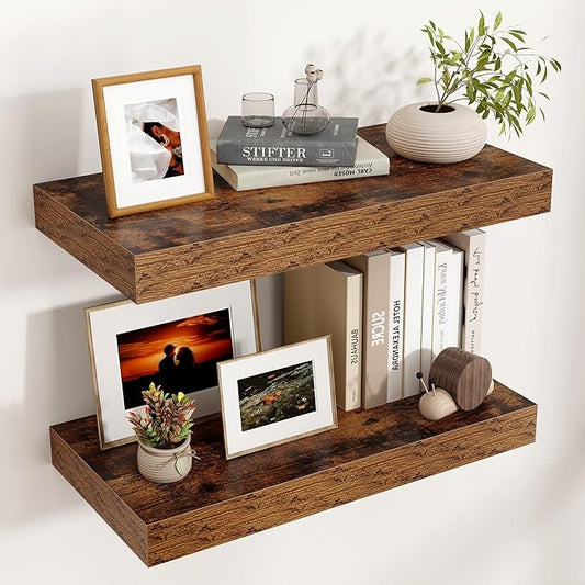 Floating Shelves for Wall, 24 Inch Wide x 12 Inch Deep Floating Shelves, Long Wood Floating Wall Shelf Shelves for Living Room Bathroom Bedroom Kitchen Home - (Brown, 24" W x 12" D x 2" H)