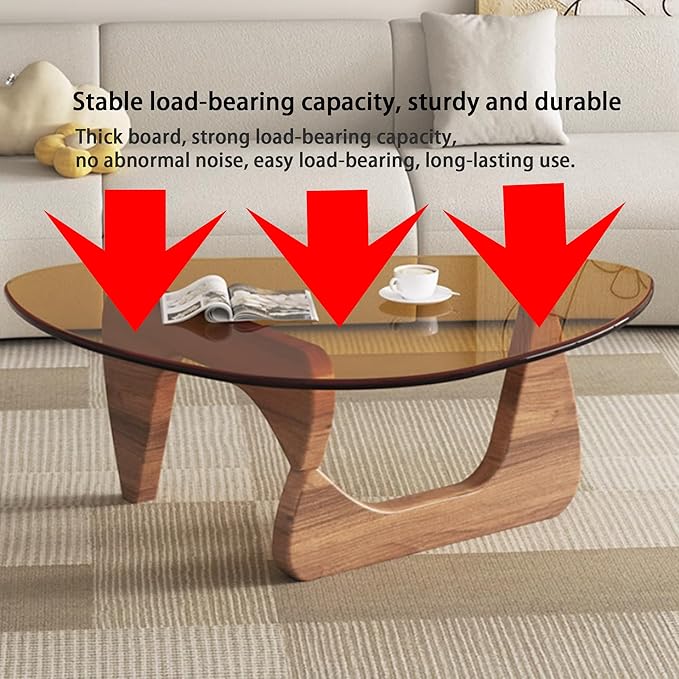 EASYSOUL Modern Glass Coffee Table, 44.88" D x 32.28" W x 15.75" H, Abstract Round Tea Tables for Living Room Home Office Industrial Cocktail Tables (Walnut-Brown Glass, 44.88")