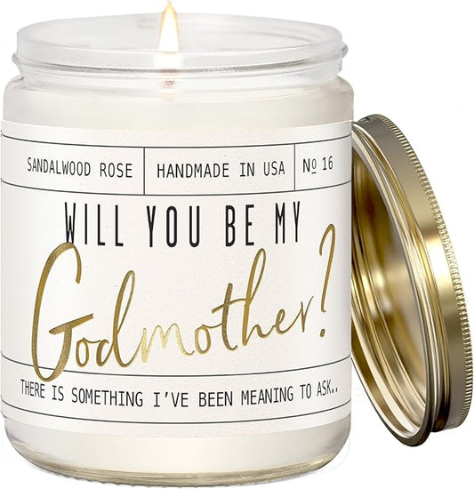 Godmother Proposal Gift - 'Will You be My Godmother!' Candle, w/Coconut & Vanilla - God Mother Proposal Gift I God Mom Proposal I GodMom Proposal I 50Hr Burn, USA Made