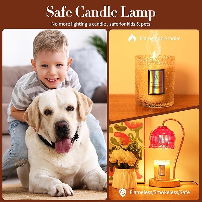 Vintage Flower Candle Warmer Lamp with Timer & Dimmer - Lotus Candle Lamp Warmer - Fits All Jar Scented Candles，Unique Gifts for Mom