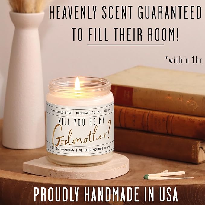 Godmother Proposal Gift - 'Will You be My Godmother!' Candle, w/Coconut & Vanilla - God Mother Proposal Gift I God Mom Proposal I GodMom Proposal I 50Hr Burn, USA Made