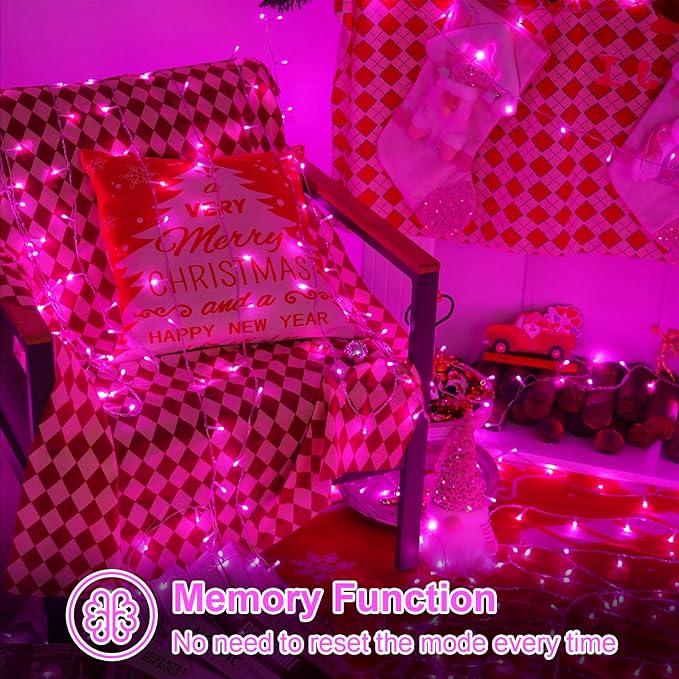 QITONG Pink Christmas Lights Outdoor, 165ft 500 LED String Lights Plug in, Clear Wire Twinkle Xmas Lights Indoor with 8 Modes