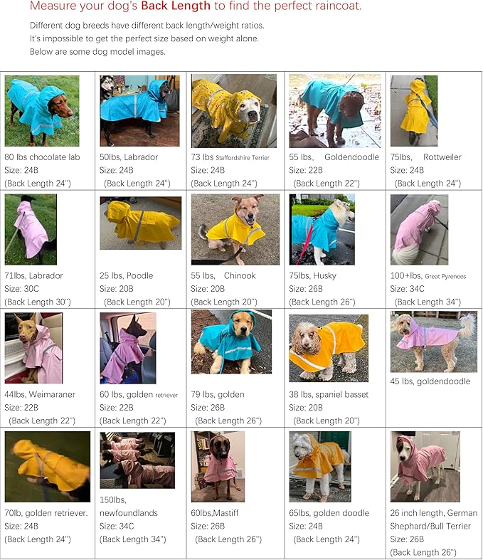 HAPEE Dog Raincoats with Reflective Strip Hoodie,Poncho Jacket for Large Dogs (A1-Yellow, 24B (Back Length 24"))