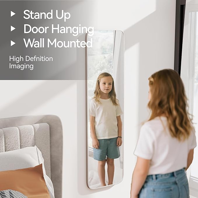 47x14 Mirror Rectangle Full Body Length Door Hanging Wall Mounted Aluminum Alloy Metal Frame Dressing Make-up Mirrors for Entryway Bedroom Bathroom Living Room 47 14 inch Silver