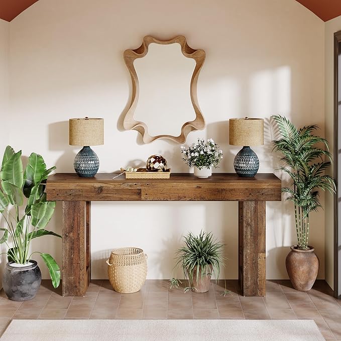 Tribesigns 63-Inch Long Console Table, Farmhouse Wooden Sofa Table Behind The Couch, Narrow Entryway Table for Entrance, Hallway, Living Room (Mix Brown)