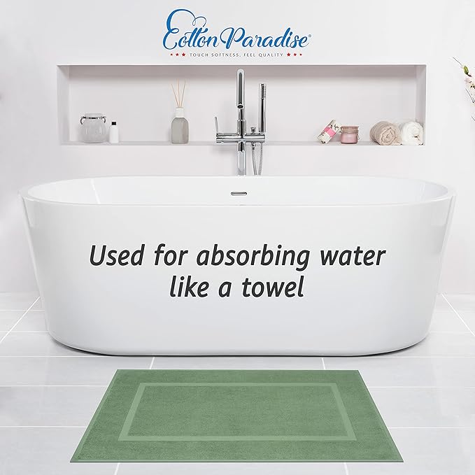Cotton Paradise 100% Cotton Bath Mats for Bathroom Floor Set of 2 Pack, 20x34 Soft Absorbent Washable Quick Dry Tub Bathmat, Sage Green Towel Bath Mat