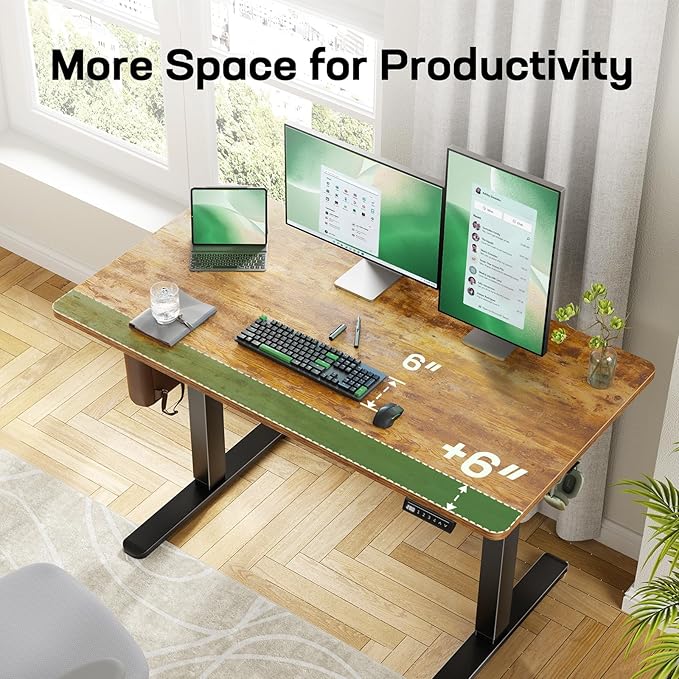 Marsail Electric Standing Desk with One-Piece Desktop,55 x 30 inch Height Adjustable Office Gaming Computer Desk with Deeper Tabletop, Home Office Stand up Desk with 4 Memory Presets, 2 Packages