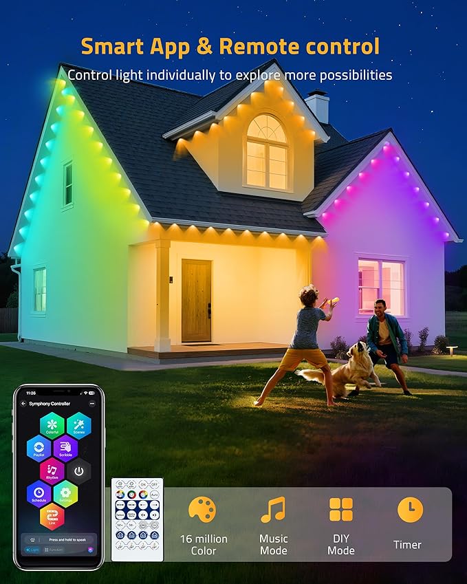 Permanent Outdoor Lights, 111FT Smart Black Christmas Lights with App Control, IP65 Waterproof Eternity Eaves Lighting with 72 RGB LED Lights for Outside Roofline Decor, Party, Holiday Xmas