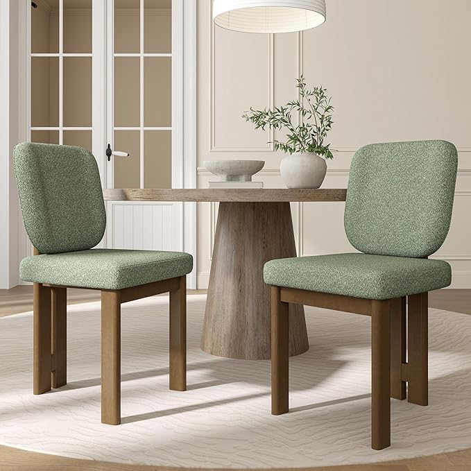 Modern Dining Chairs Set of 4, Farmhouse Chenille Upholstered Wooden Kitchen Chairs with Back, Side Armless Dining Room Chairs with Walnut Wood Legs for Kitchen Restaurant, Green