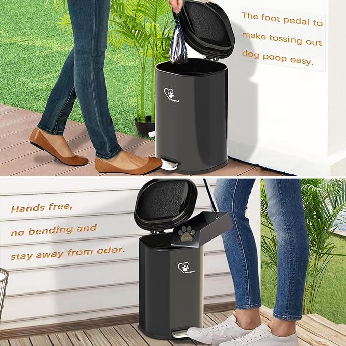 Dog Poop Trash Can Outside, Waste Bin with Lid and Removable Inner,Metal Rake Pooper Scoope,Odor Control for Indoor/Outdoor Dog Waste for Bathroom,Kitchen