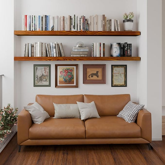 foxsky 60 Inch Solid Pine Wood Floating Shelves for Wall with Hidden Brackets, Rustic Farmhouse Wall Mounted Shelf for Bathroom, Living Room, Bedroom, Kitchen, Office Decor (Honey Oak)