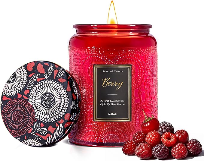 Scented Candle 6.8 oz Berry – Long-Lasting and Clean Burn with Natural Soy Wax – Gift for Women and Men – Ideal for Relaxation, Stress Relief and Home Décor