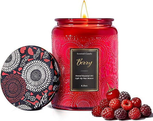Scented Candle 6.8 oz Berry – Long-Lasting and Clean Burn with Natural Soy Wax – Gift for Women and Men – Ideal for Relaxation, Stress Relief and Home Décor