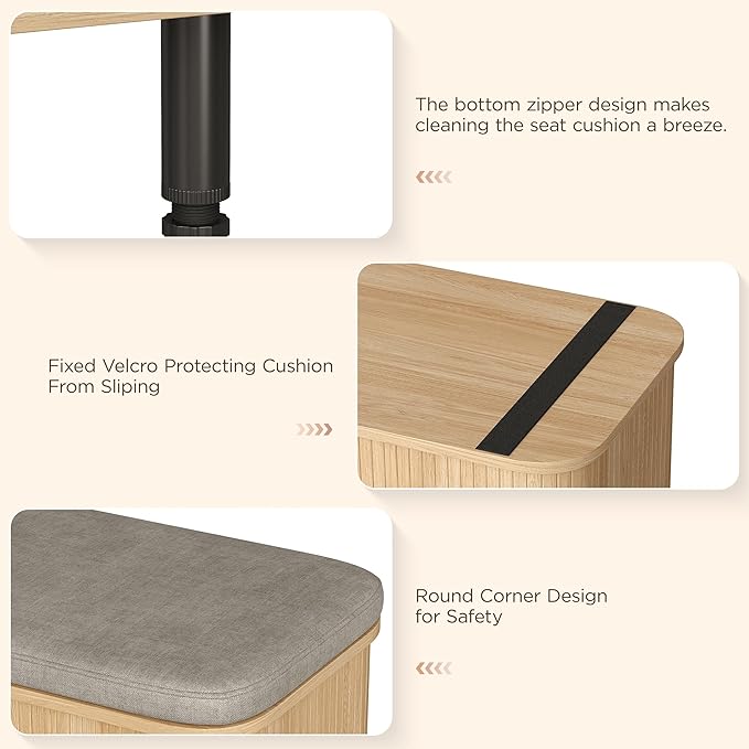 Maupvit 2 Tier Shoe Storage Bench with Smooth Fluted Sliding Doors, 39.4" Wide Entryway Bench with Storage, Thickened Padded Seat Cushion, Hidden Shoe Organizer Cabinet for Living Room, Oak