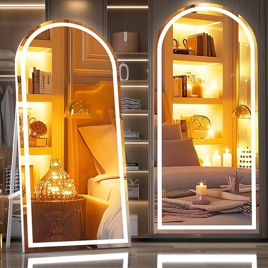 Hasipu 83" X 36" Full Length Mirror with Lights, White Frame Arch Led Mirror Full Length and 3 Colors Temperatures & Brightness Adjustable,Light Up Mirror Full Body for Bedroom Cloakroom Living Room
