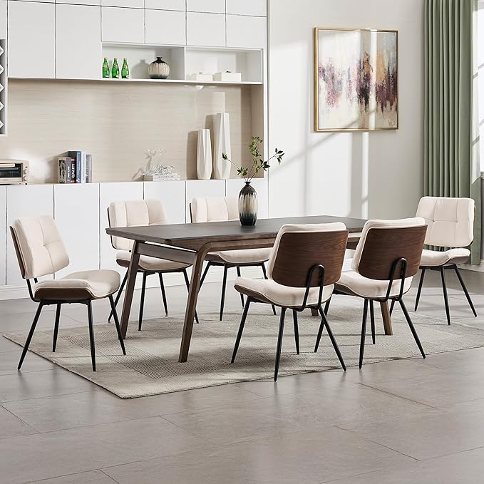 BFZ Dining Chairs Set of 4, Mid Century Modern Kitchen Chairs with Walnut Bentwood Back and Metal Legs, Upholstered Fabric Dining Room Chairs for Kitchen, Living Room