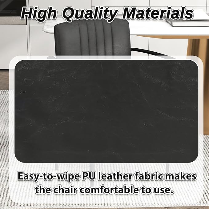 Mid-Century Modern PU Leather Dining Chairs Set of 4, Upholstered Kitchen Chairs with Arms and Metal Legs Adjustable Feet for Kitchen Dining Room(Black)