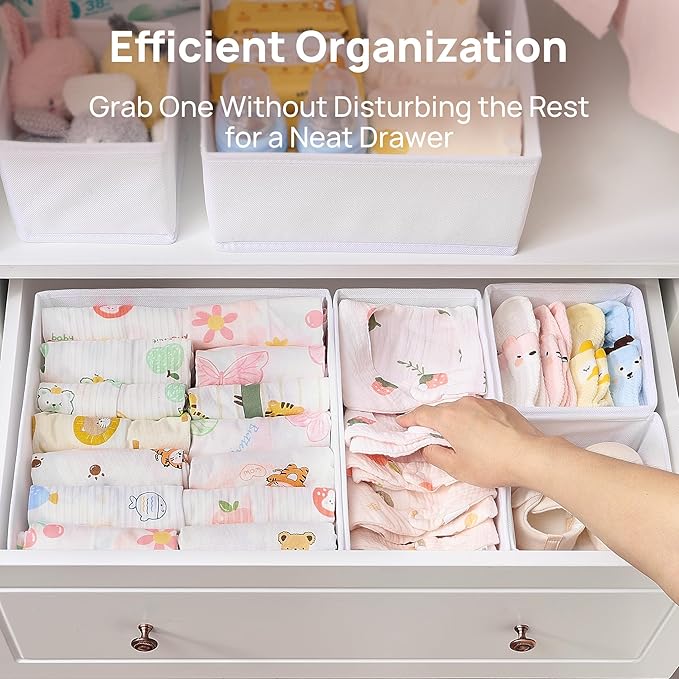 Vtopmart 12 Pack Baby Clothes Organizer, Dresser Drawer Organizer for Baby Clothing, Foldable Fabric Closet Drawer Storage Bins, Nursery Dresser Dividers for Bra, Socks, Ties, Scarf