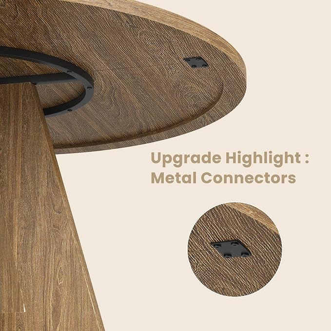 Farini 47" Round Dining Table for 4-6,Modern Kitchen Room Table with Wood Top & Sturdy Metal Base,Large Round Dinner Table for Dining Room,Walnut