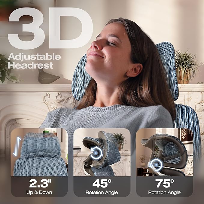 ELABEST X100 Ergonomic Office Chair with Footrest, Big and Tall Home Desk Chair with 5D Flip-Up Arms, Adjustable 3D Lumbar Support,High Back Rolling Computer Chair, Swivel Mesh Chairs (Oaxaca Blue)