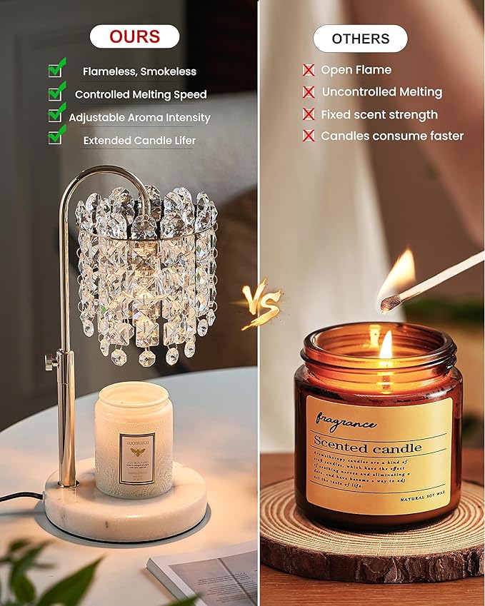 Candle Warmer Lamp with Timer Dimmer Adjustable Height Candle Warmer with Marble Base for Jar Candles,Candle Lamp with 3 Bulbs for New Home Decor, Women Mom Christmas Birthday Gifts, French Gold