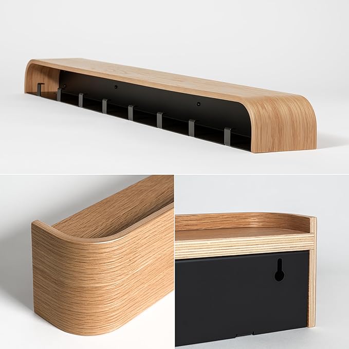 Kazai. Wall-Mounted Coat Rack 'Toke' - Modern Design Coat Rack with Hidden Wall Hooks - Solid Wood Veneer Panel Coat Hanger - Oak