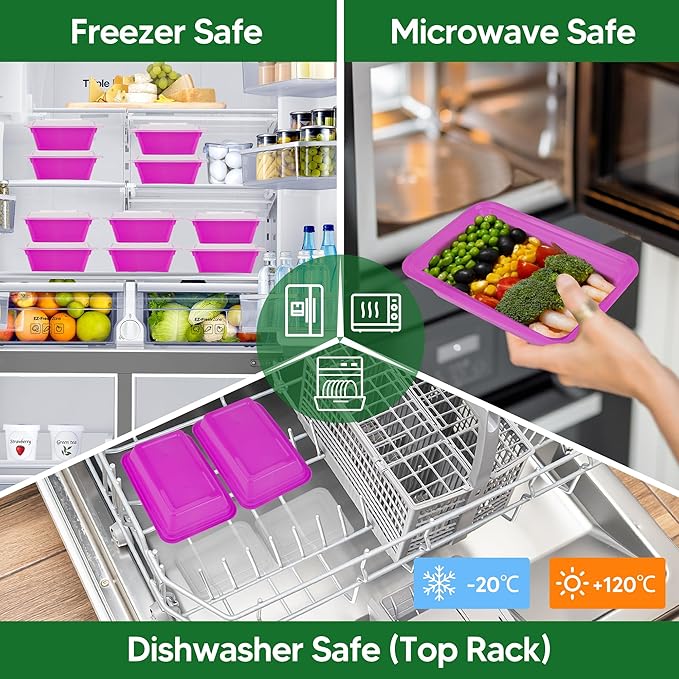 50 Pack Meal Prep Containers with Lids 38oz - BPA-Free, Reusable, Leakproof Food Storage Containers - Microwave/Dishwasher/Freezer Safe, To Go Take Out Plastic Food Storage Pans(Purple)