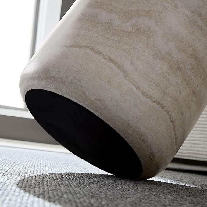 Small Round Coffee Table 15.74" Marble Pattern Drum Shaped End Fiberglass Cocktail Side Table for Living Room Bedroom Office