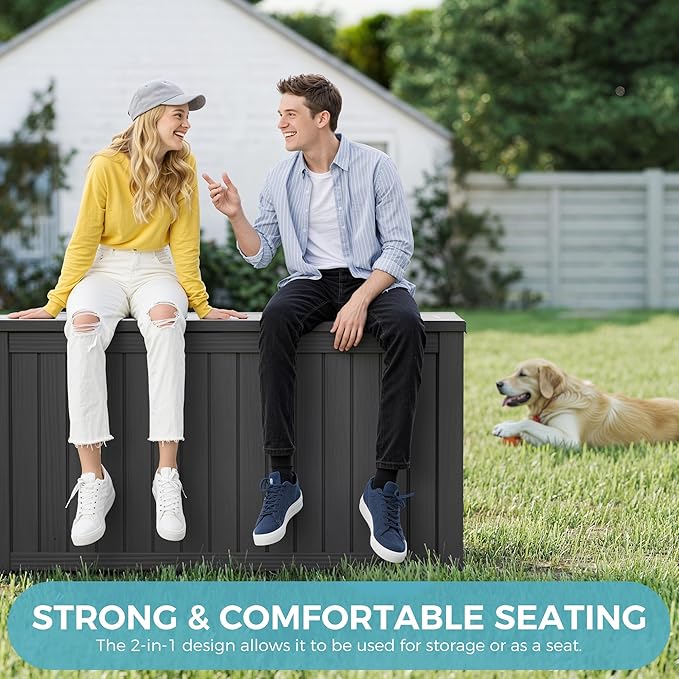 Outdoor Storage Box, Resin Deck Boxes Indoor and outdoor, Waterproof Storage Box Lockable Lid (Black, 150 Gallon)