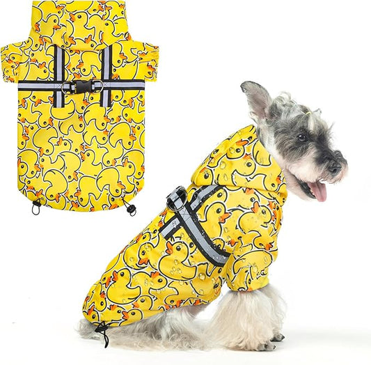 BEAUTYZOO Dog Raincoat Hooded with Harness Built-in for Small Medium Large Dogs Girls Boys, Dog Rain Jacket Slicker Poncho, Waterproof Dogs Rain Coat Clothes for Winter Rainy Snowy Days, Yellow S