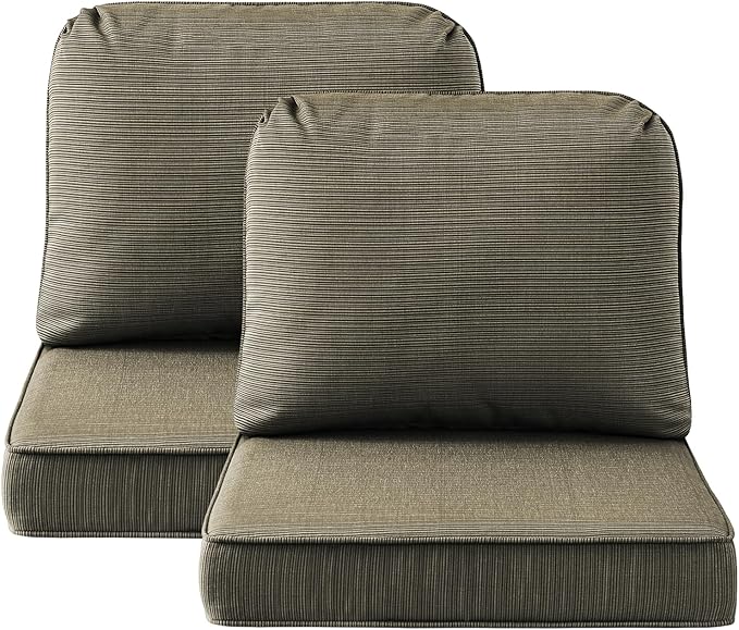 Outdoor Cushions for Patio Furniture Set of 2, 24"x24" Water Repellent Chair Cushions Removable Seat Bottom & Back Cushion Covers for Chair, Sofa, Couch, Dark Black Tan Stripe