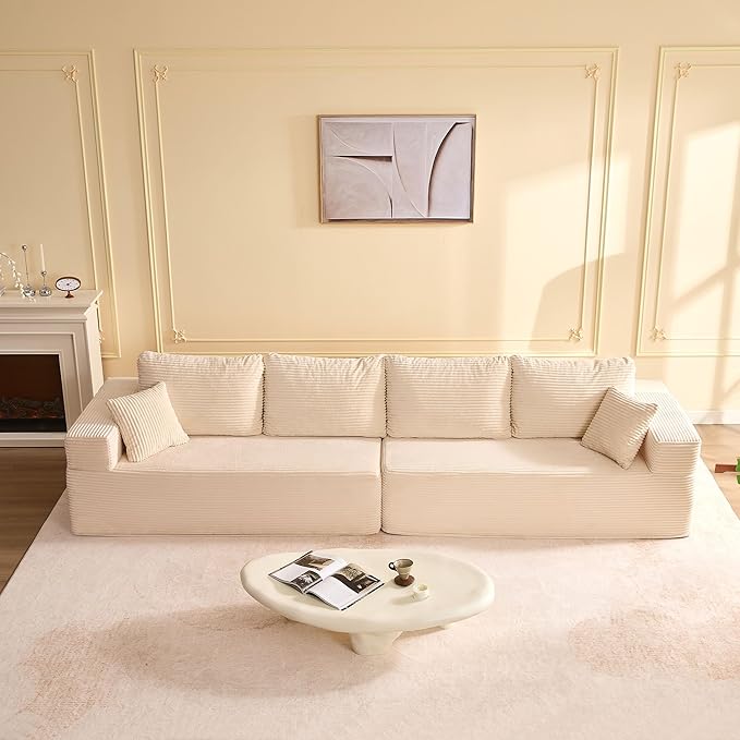 Chaise Lounge Chair, Sleeper Couches, Boneless Couch for Living Room and Bedroom, Corduroy, White