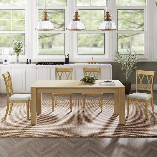 Wood Dining Chairs Set of 4, Modern Farmhouse Kitchen Dining Room Chair, Upholstered Dinner Chair with Back Wood Legs for Restaura, Cofe and Hotel Natural