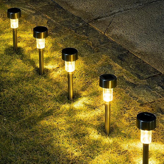 GIGALUMI 16 Pack Solar Path Lights Outdoor,Solar Lights Outdoor Waterproof,Stainless Steel LED Landscape Lighting,Solar Garden Lights for Driveway,Pathway,Patio,Yard