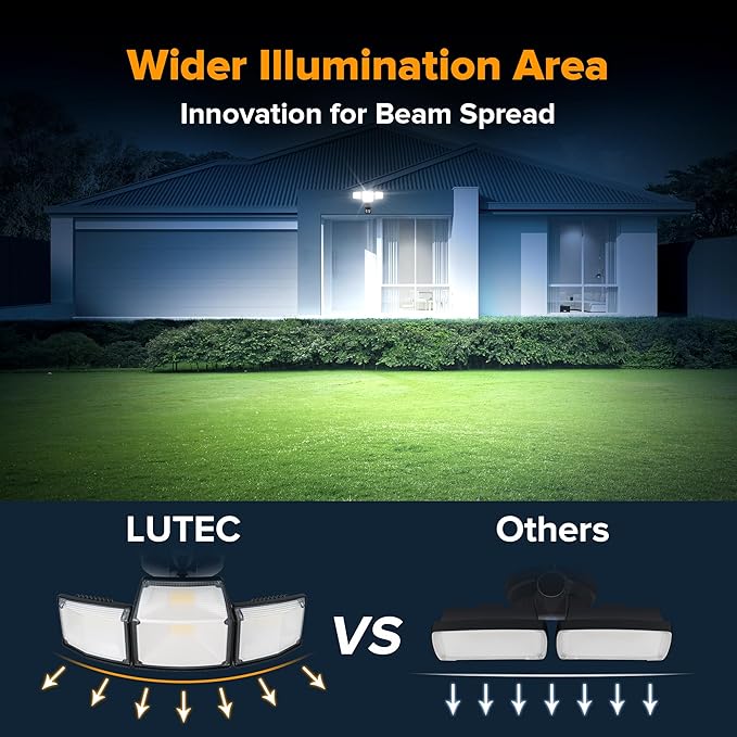 LUTEC 80W 9000LM LED Security Lights Motion Sensor Outdoor Lights, 4 Head LED Flood Lights Outdoor 5000K Daylight, IP65 Waterproof, Motion Detected Lights for Outside, Garage, Yard (Black) - 2 Pack