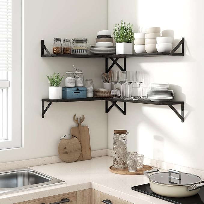 Axeman Black Floating Shelves for Wall | 24 Inch Floating Shelves Set of 2 | 24W x 8D Rustic Wood Shelves for Bathroom Kitchen Living Room | Bookshelf Display Shelves - Black
